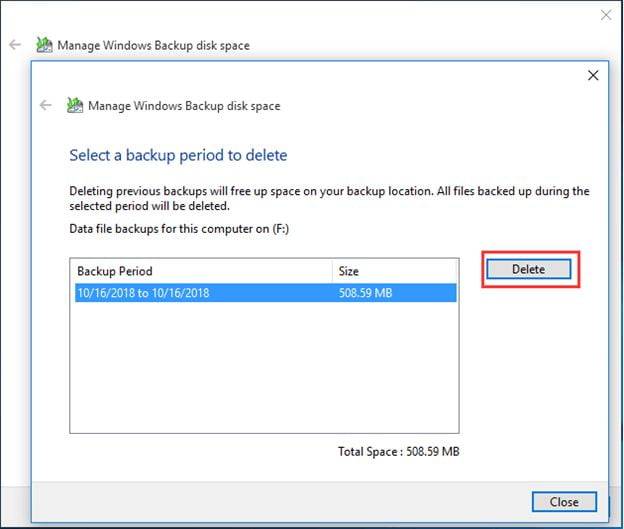 Manage windows backup disk space 