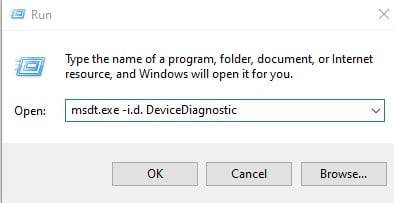 run msdt.exe -i.d. DeviceDiagnostic