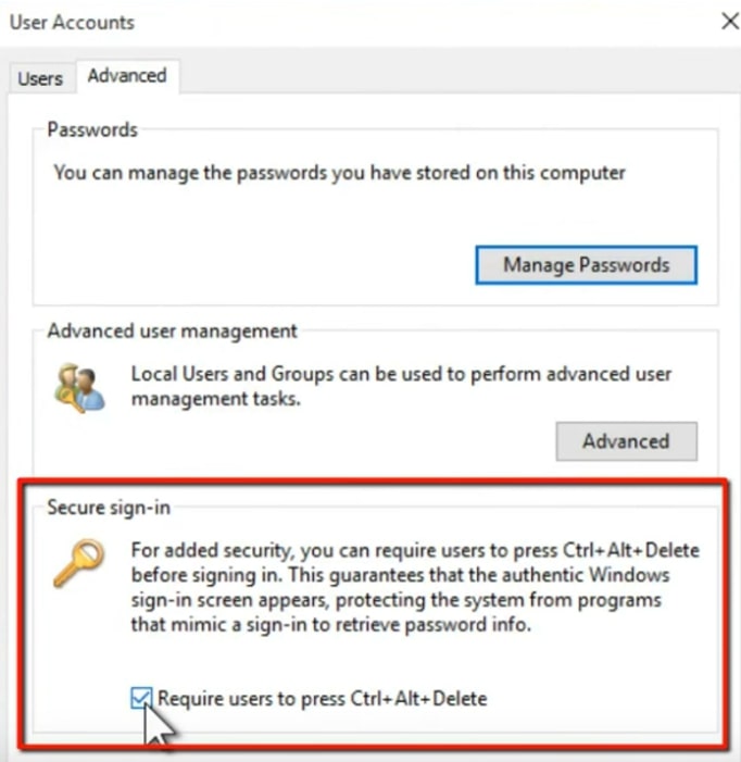 windows security button to sign in