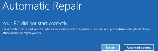  Automated Repair Loop Issue on a Blue Screen