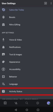 Display current activity as status message