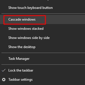 Turn on Cascade Windows Option