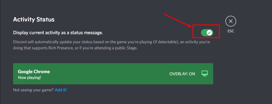 Display current activity as a status message